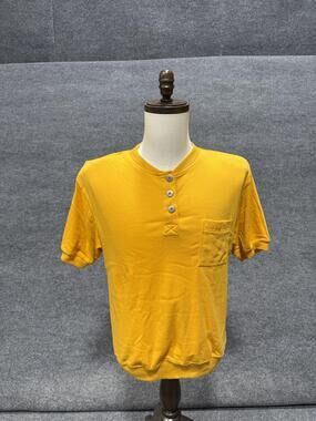 Vintage Carriage Court Shirt Boys 10-12 Yellow Henley Pocket Knit Tee Top